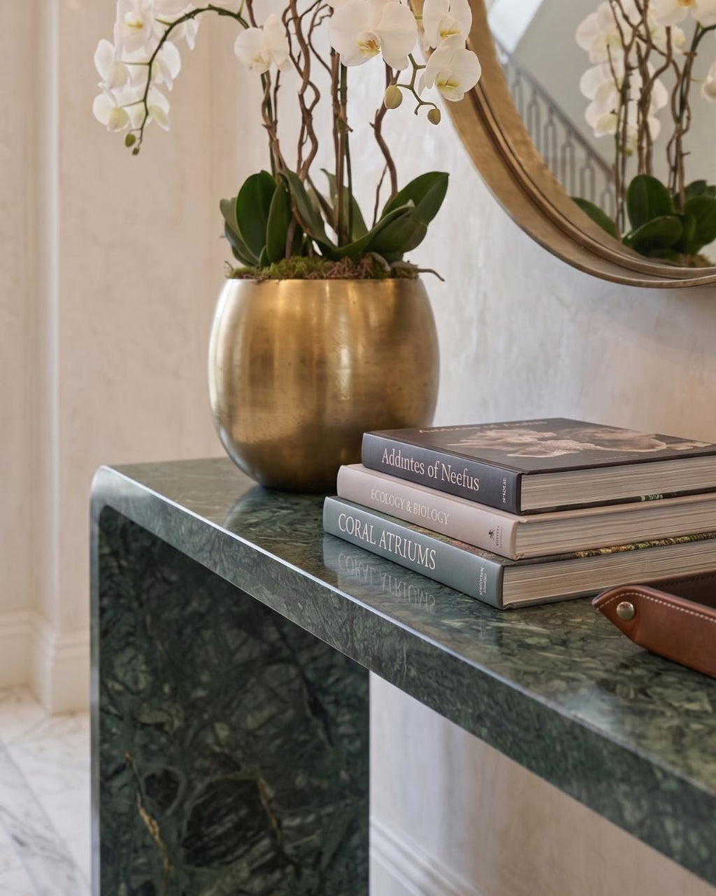 Green Marble Console Table, Handmade Natural Stone Entryway Table, Modern Waterfall Hallway Table, Luxury Narrow Sofa Table