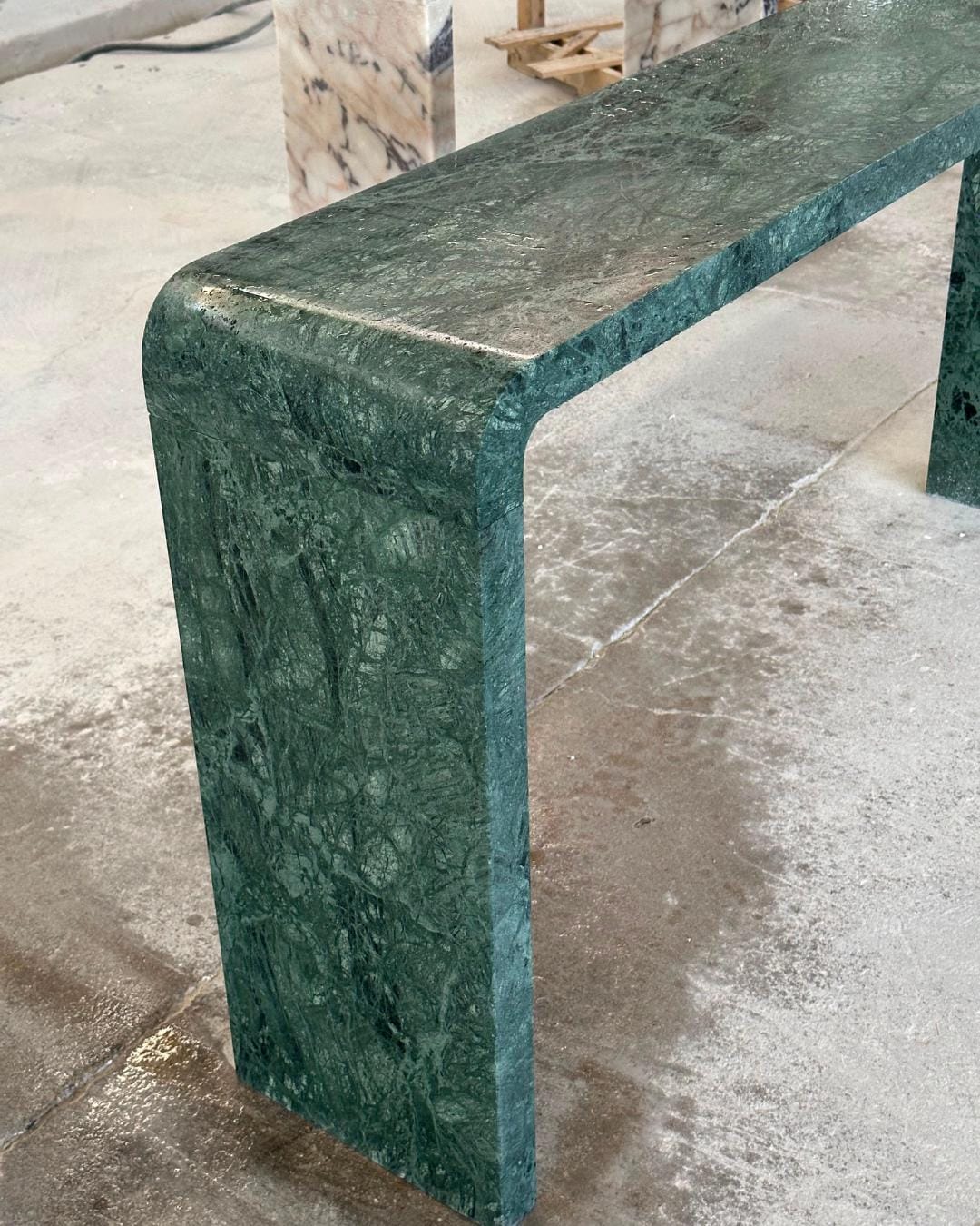 Green Marble Console Table, Handmade Natural Stone Entryway Table, Modern Waterfall Hallway Table, Luxury Narrow Sofa Table