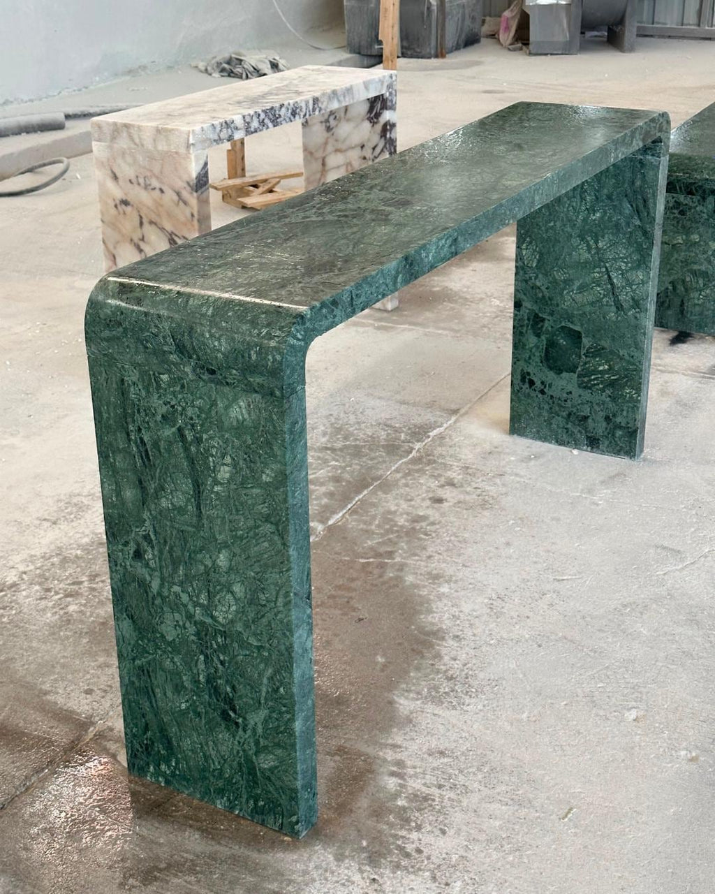 Green Marble Console Table, Handmade Natural Stone Entryway Table, Modern Waterfall Hallway Table, Luxury Narrow Sofa Table