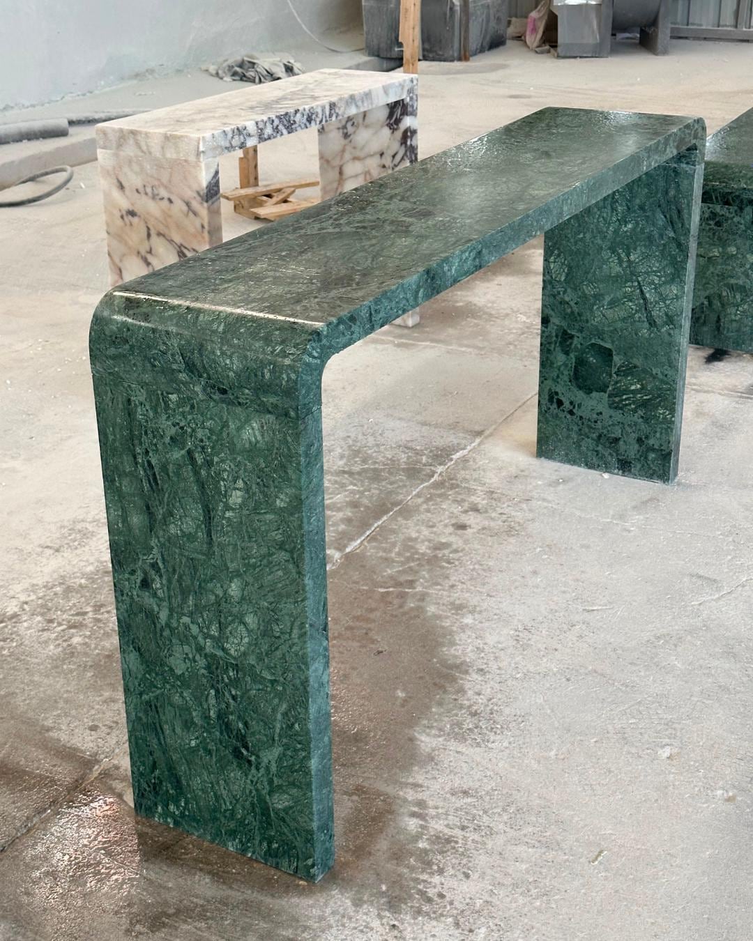 Green Marble Console Table, Handmade Natural Stone Entryway Table, Modern Waterfall Hallway Table, Luxury Narrow Sofa Table