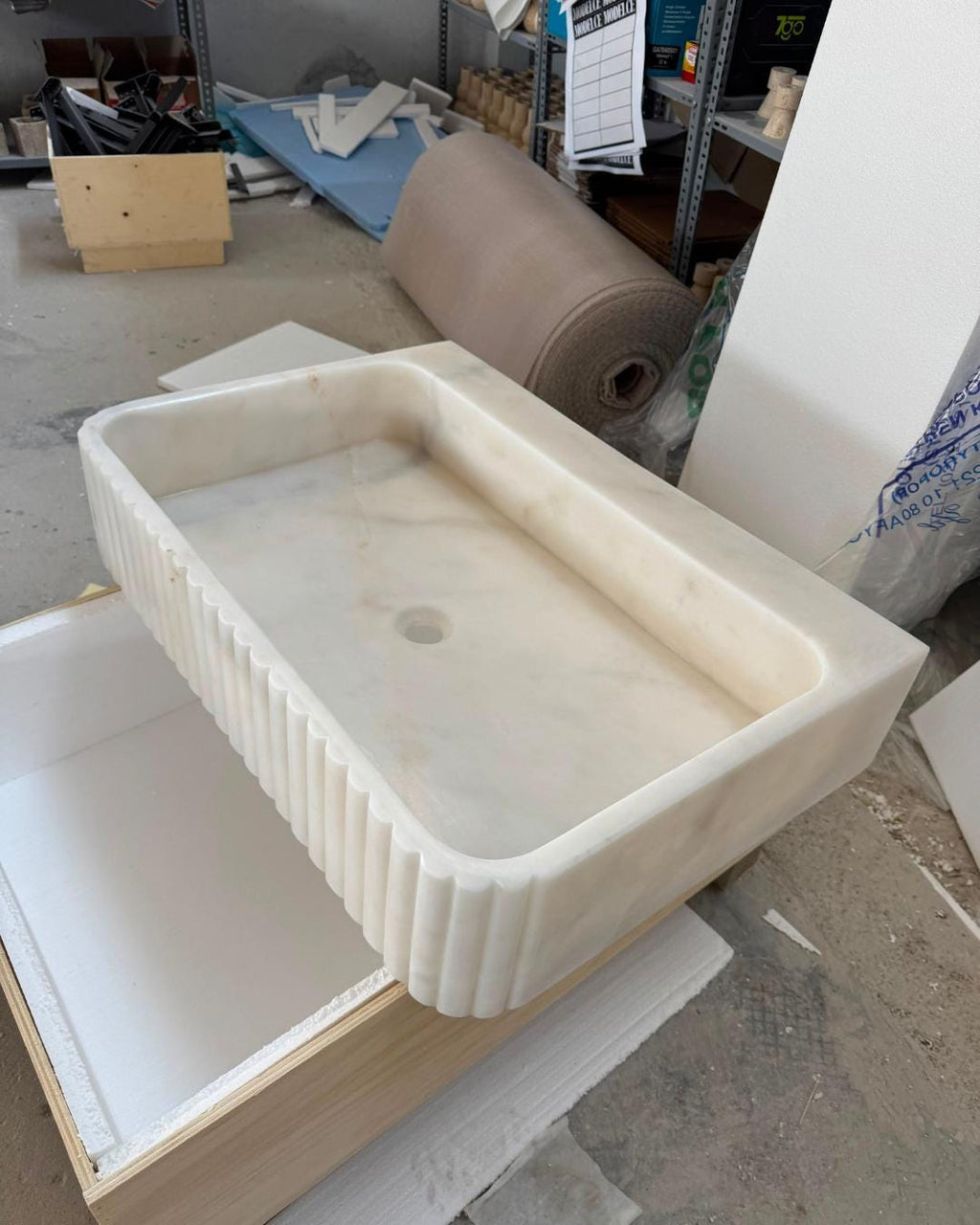 Carrara Marble Sink, Fluted Vessel Basin, Custom Wall Mounted Bathroom Sink
