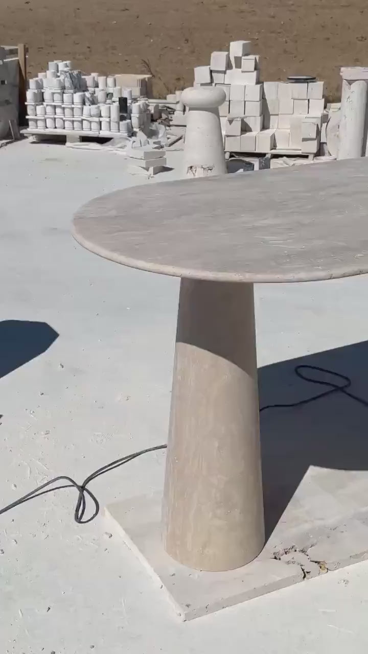 Oval Travertine Console Table: Modern Stone Entryway and Living Room Decor