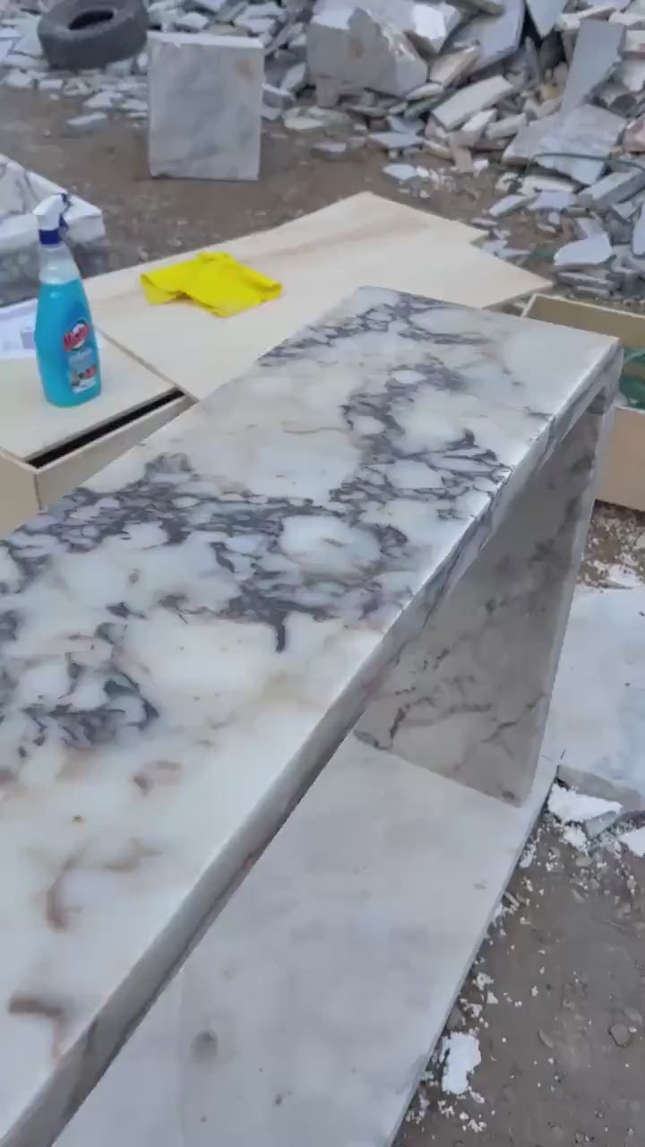 Handmade Calacatta Marble Console Table: Entryway Natural Stone Console | Luxury Modern Hallway Furniture Dresser