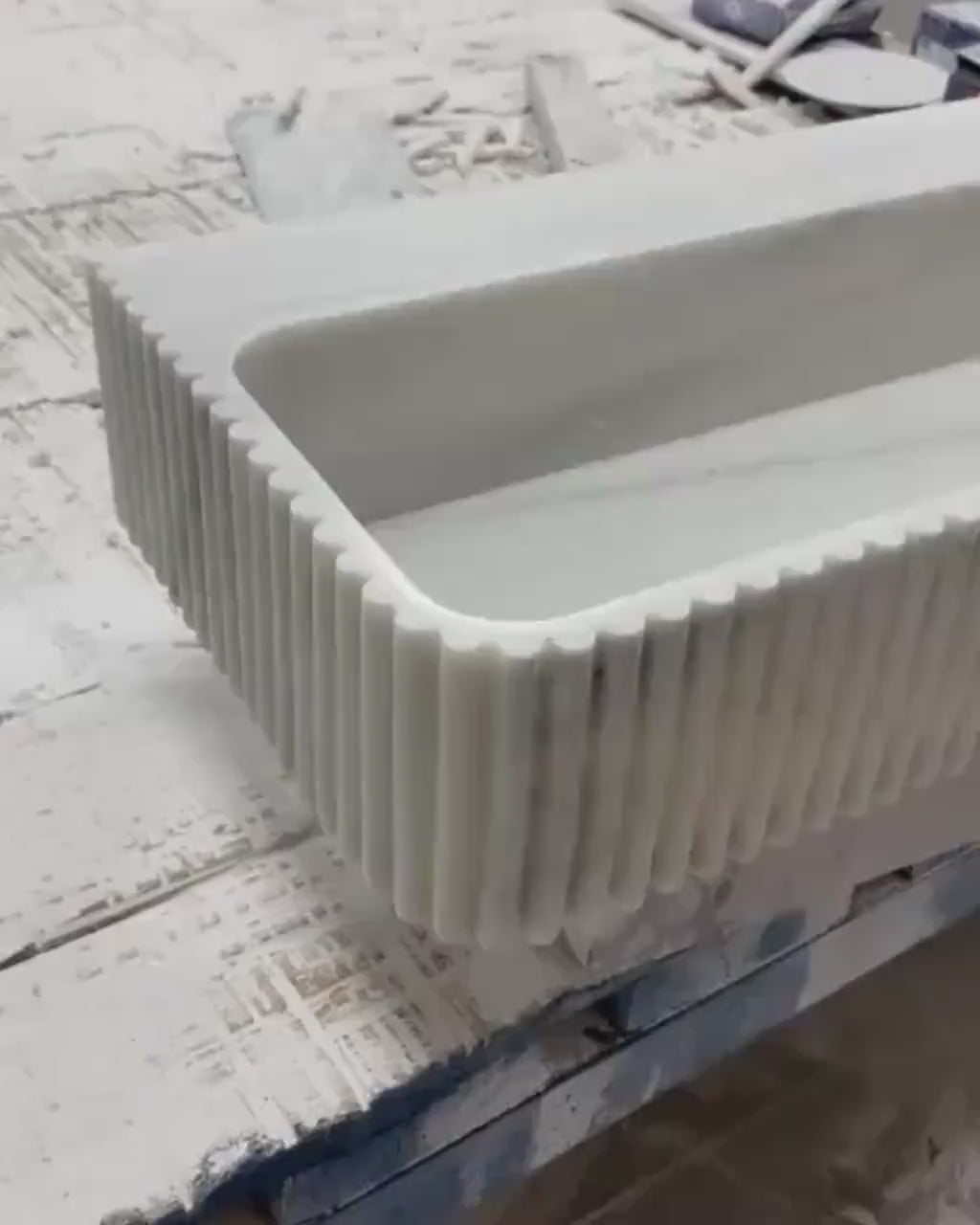 Carrara Marble Fluted Sink, Hand Carved Stone Bathroom Basin, Luxury White Marble Vanity Sink, Custom Wall Mounted or Countertop