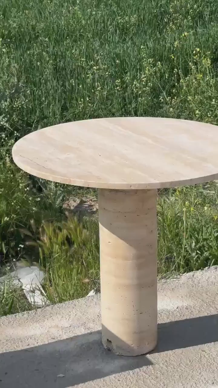 Travertine Dining Table, Round Stone Dining Table, Mid Century Modern Kitchen Table, Natural Marble Dining Table, Luxury Pedestal Table