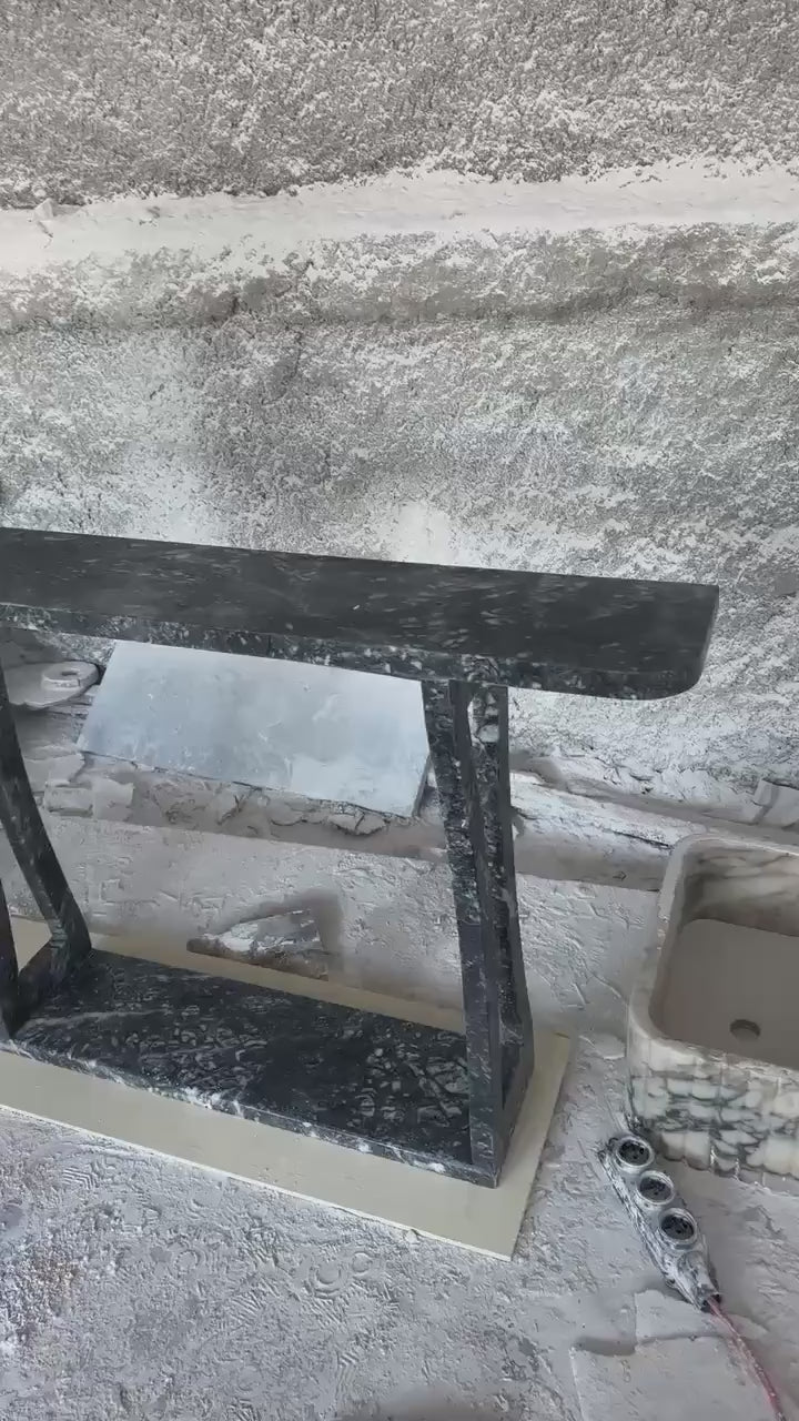 Handmade Black Marble Dresser Console Table Luxury Stone Furniture