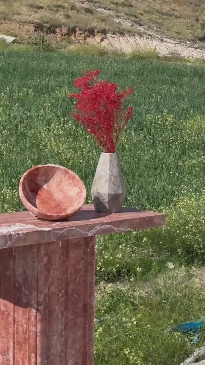 Red Travertine Console Table, Natural Stone Entryway Table, Fluted Pedestal Marble Hallway Table, Custom Luxury Stone Furniture