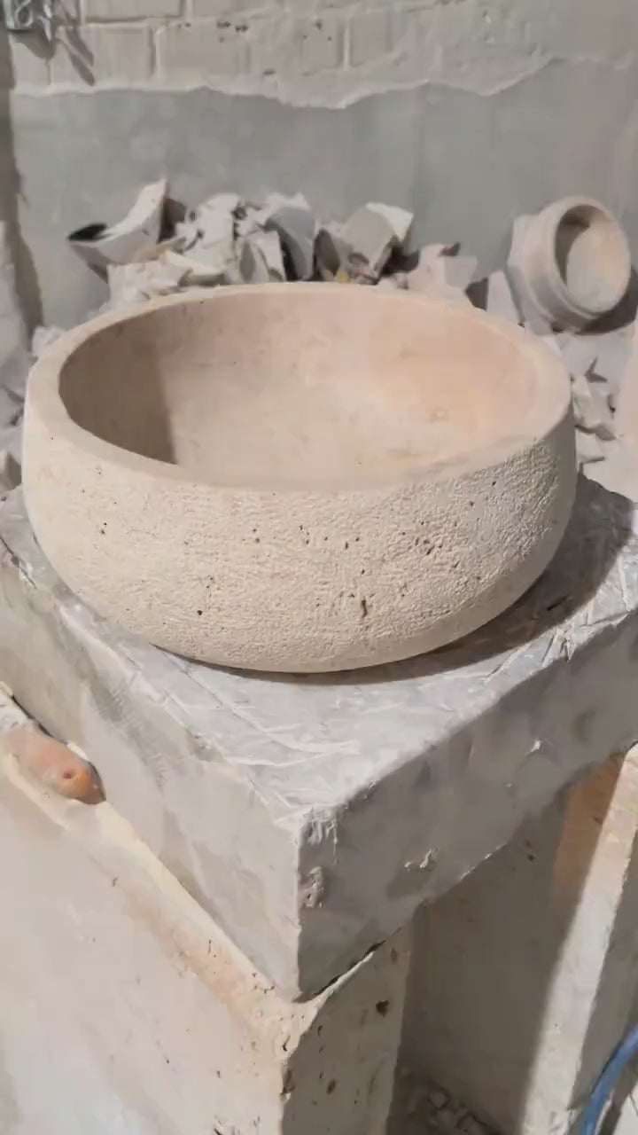 Handmade Travertine Sink Luxury Bathroom Natural Stone Round Basin Handcrafted Custom Size Vanity Sink