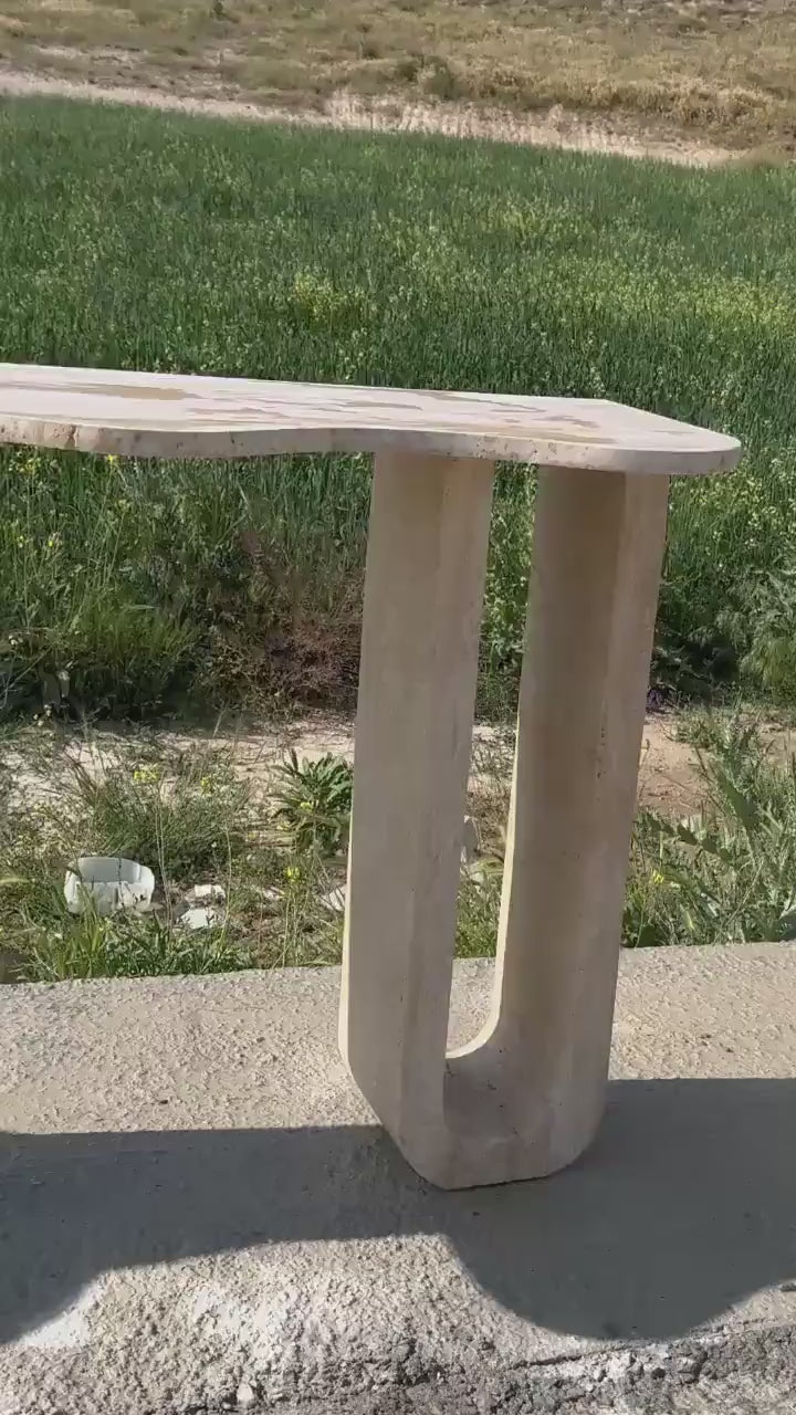 Handmade Travertine Console Table: Modern Minimalist Entryway Travertine Luxury Marble Dresser Furniture