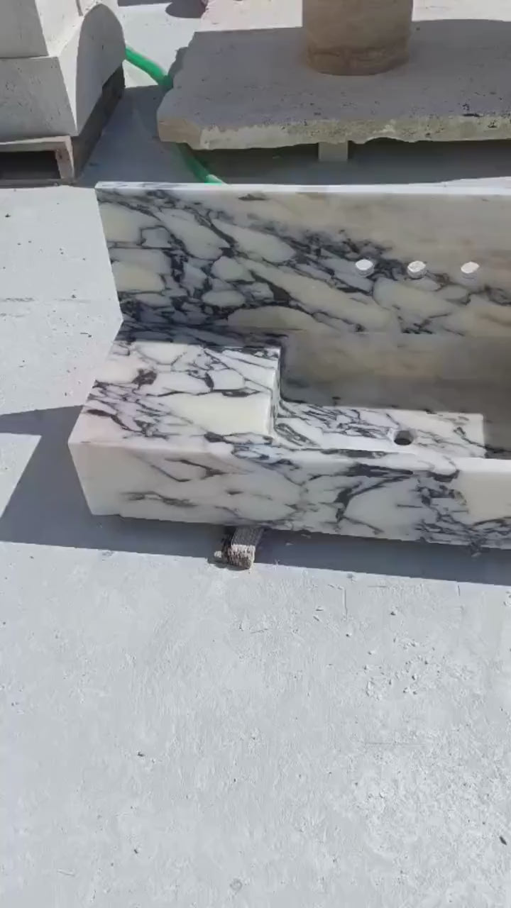 Calacatta Viola Marble Wall-Mounted Marble Sink, Handmade Stone Basin, Modern Luxury Bathroom Vanity