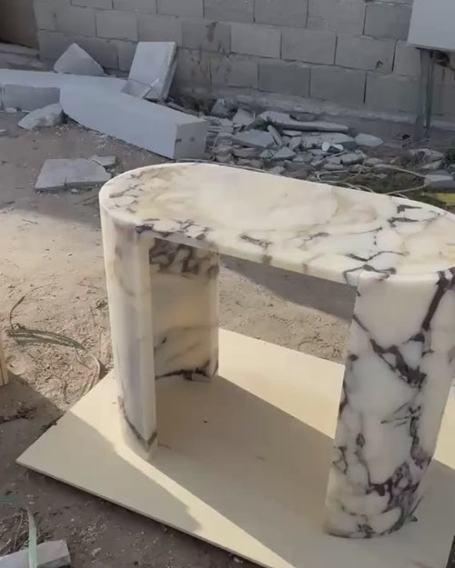 Calacatta Viola Marble Console Table, Sculptural Stone Desk, Luxury Entryway Furniture