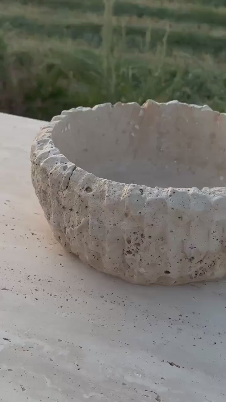 Travertine Round Natural Stone Sink: Luxury Bathroom Marble Sink