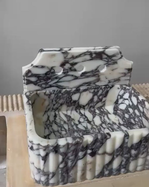 Calacatta Viola Marble Backsplash Sink Luxury Bathroom Vanity Handmade Stone Wall Mount Basin