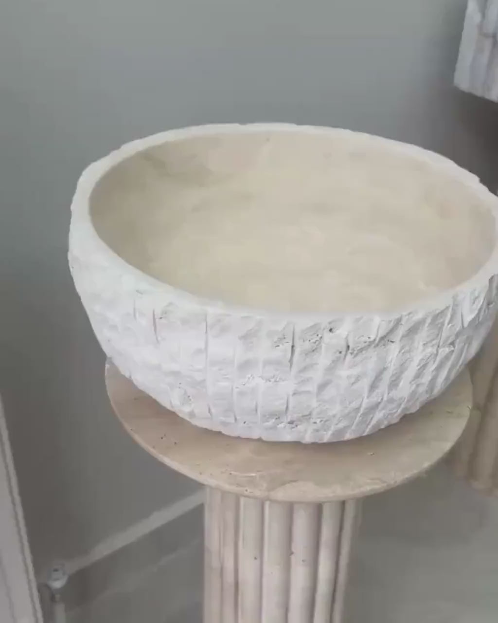 Travertine Marble Round Sink Handmade Luxury Bathroom Vanity Natural Stone Basin