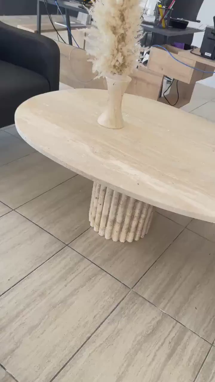 Handmade Travertine Coffee Table: Natural Stone, Fluted Base