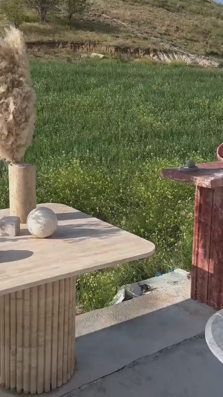 Handcrafted Rectangular Travertine Table – Solid Natural Stone Dining or Office Table with Minimalist Design