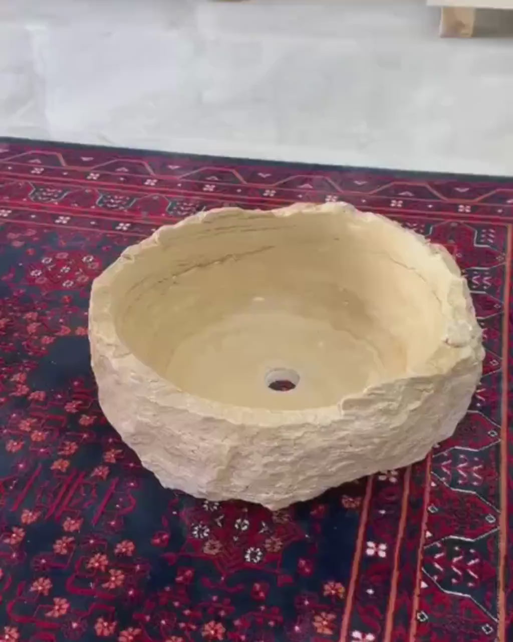 Handmade Travertine Natural Stone Round Sink: Luxury Bathroom Vanity Natural Designer Basin